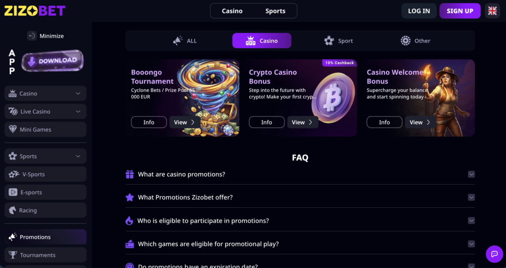 Zizo Bet Casino - Credit Card Casino - Promotions